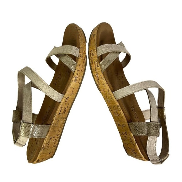 Skechers Sandals Womens 9.5 Luxe Foam Cork Beige And Metallic Snake Skin Shoes - Picture 4 of 10